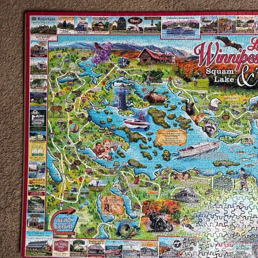 White Mountain Puzzle Lake Winnipesaukee Squam Lakes Region NH Map 1000 Pieces